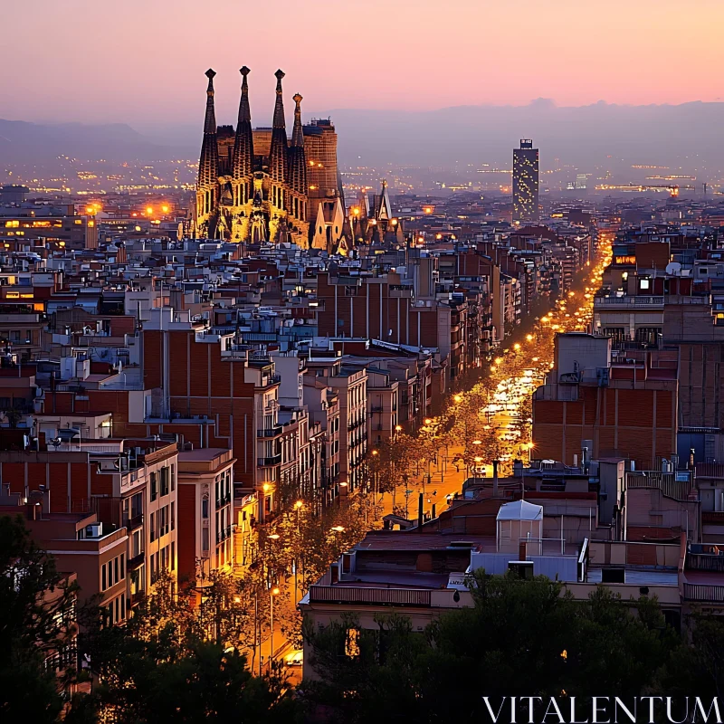 Aerial View of City at Dusk AI Image