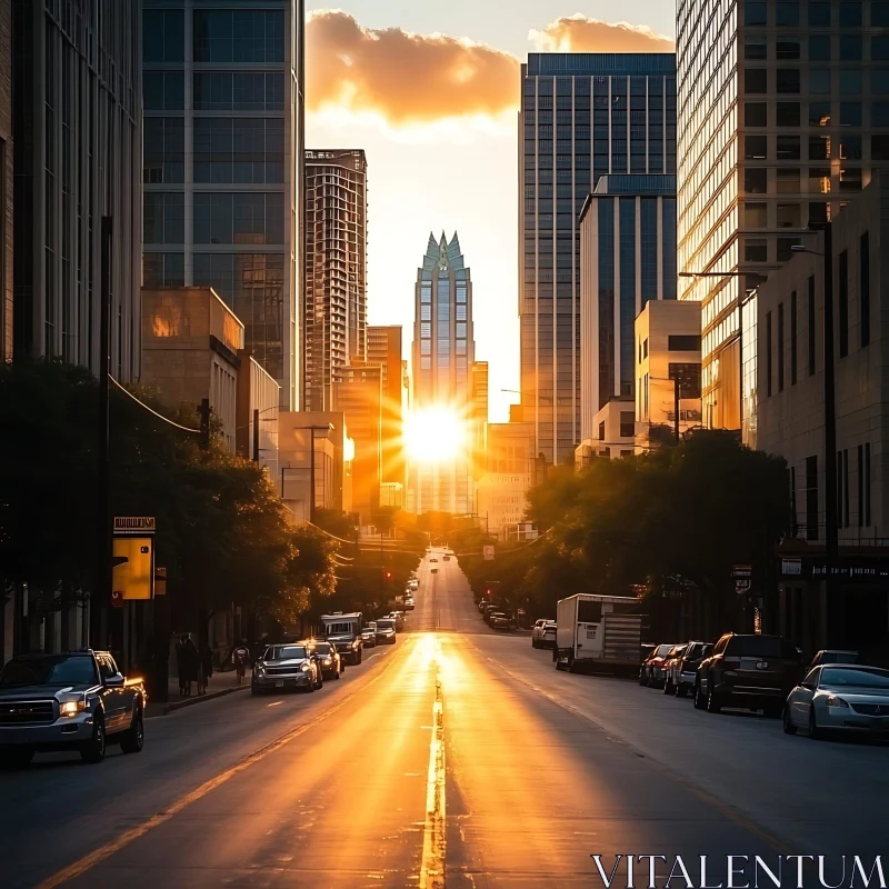 Urban Sunset between Skyscrapers AI Image