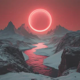 Otherworldly Red Sunset Over Mountains