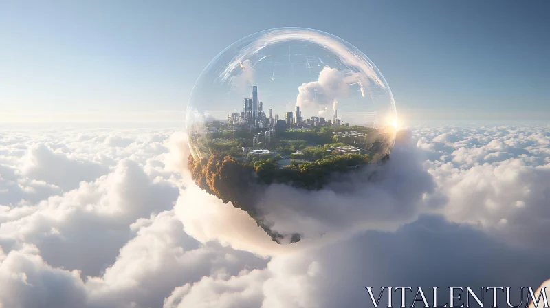 Sky City Enclosed in Glass Sphere AI Image