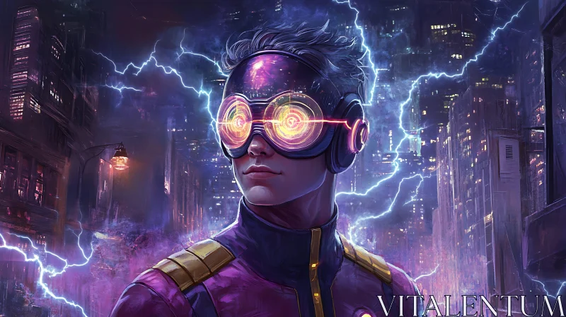 Cyberpunk Visionary in Electrifying City AI Image