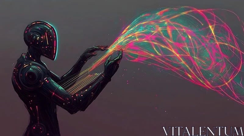 AI ART Cyborg with Neon Light Trails in Futuristic Art