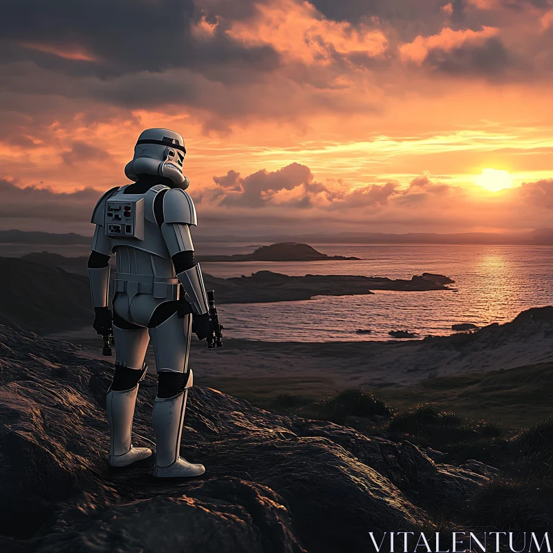 Stormtrooper Viewing a Stunning Sunset AI Image