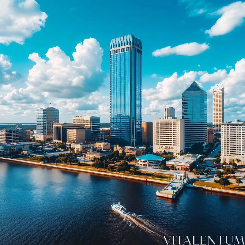 Urban Landscape with Waterfront and Skyscrapers AI Image