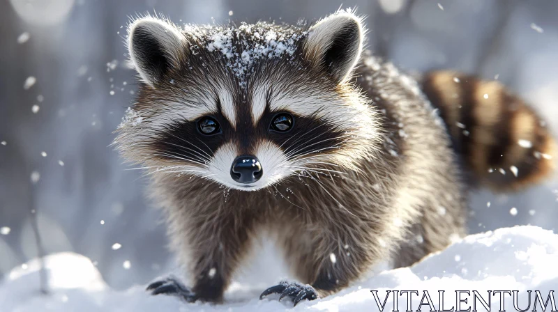 AI ART Raccoon Amidst Winter Snow