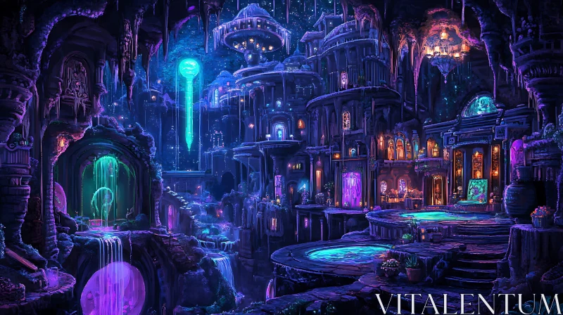 AI ART Luminescent Cavern Cityscape