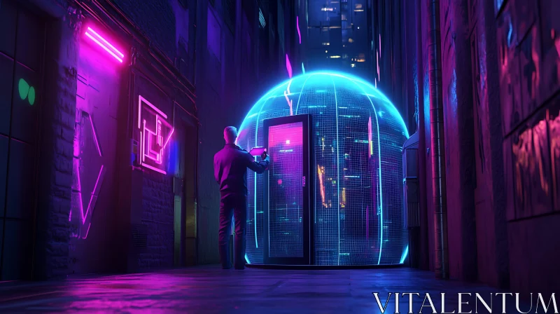 Man in Neon-Lit Futuristic Alleyway AI Image