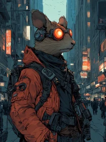 Cyborg Mouse with Red Goggles in Futuristic Setting