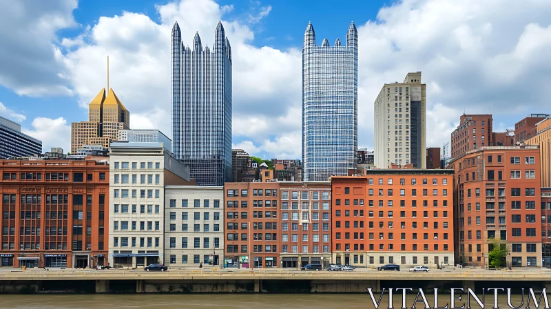 AI ART Urban Skyline with Skyscrapers and River