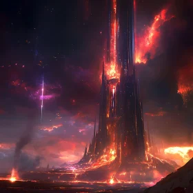 Menacing Lava Tower in a Fantasy Realm