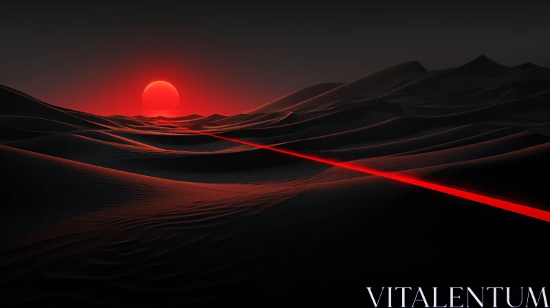 Red Sun Over a Desert at Night AI Image