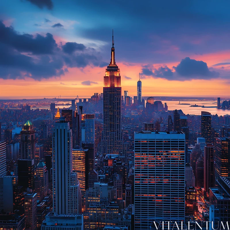 AI ART New York Skyline Illuminated by a Stunning Sunset