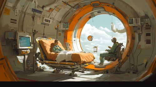 Spacecraft Medical Bay with Patient and Attendant