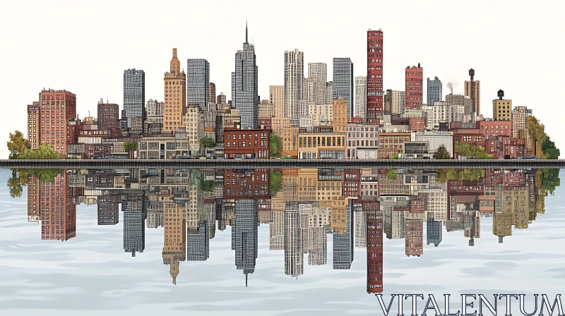 AI ART Urban Skyline Mirror Image