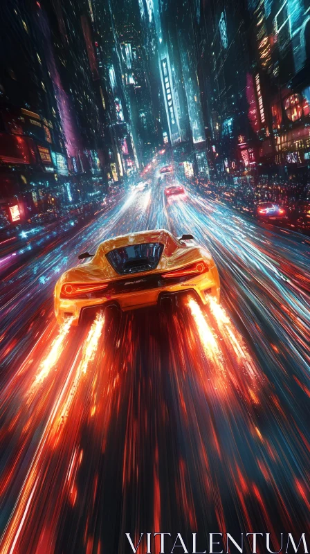 High-Speed Futuristic Car in Neon City AI Image