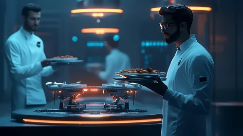 Hi-Tech Cooking with Robots in a Futuristic Kitchen