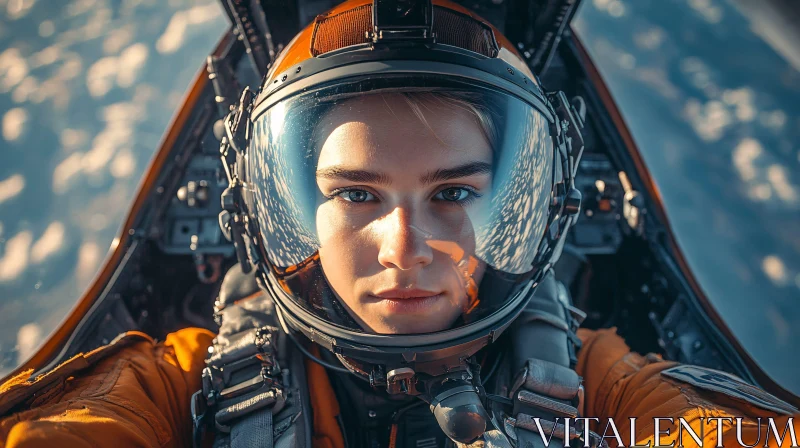 Pilot Inside Cockpit Wearing Flight Gear AI Image