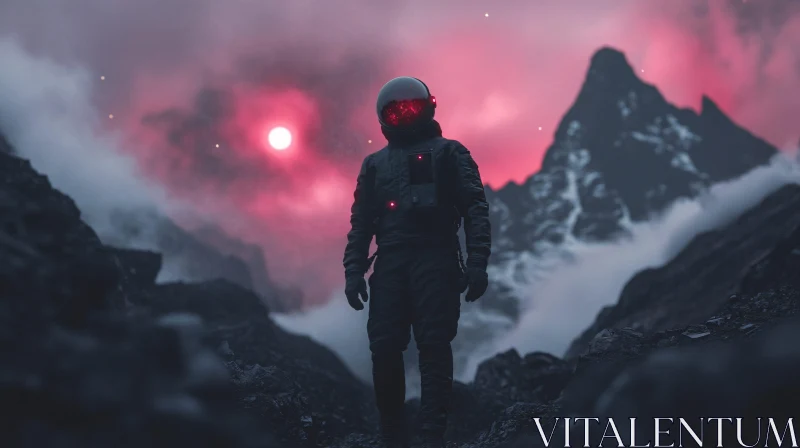 Mystery of the Red Sky and the Astronaut AI Image