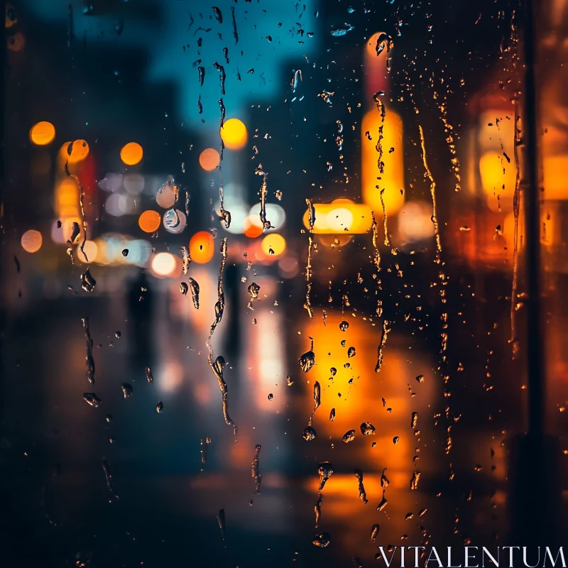 AI ART Urban Night Scene Through Raindrops