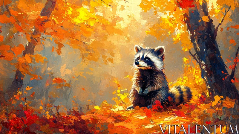 AI ART Serene Woodland Scene with Raccoon