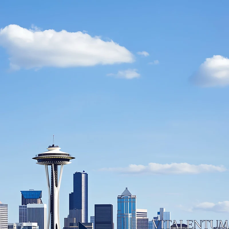 Urban Landscape with Prominent Tower and Skyscrapers AI Image