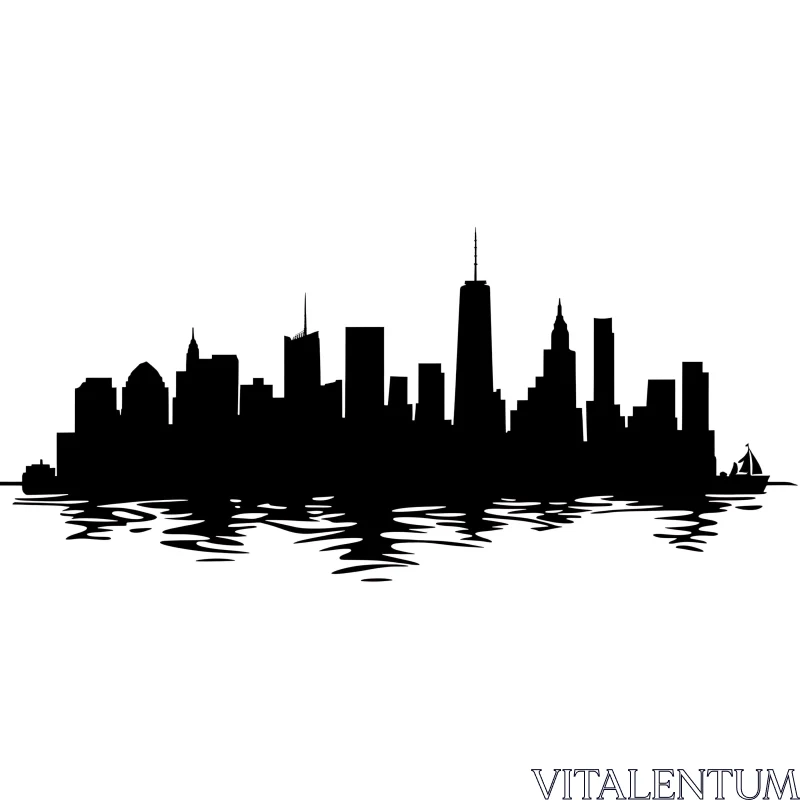 AI ART Urban Silhouette Reflecting on Water