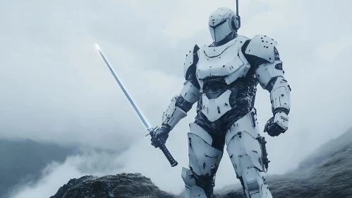 Armored Robot Warrior in the Mountains