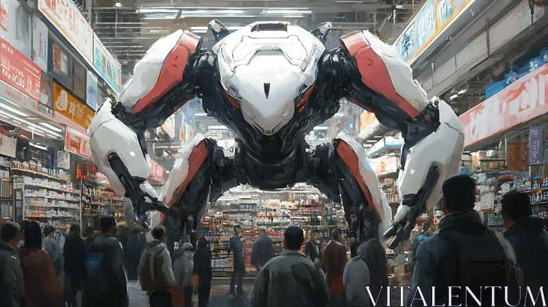 Giant Robot Engages Shoppers in Store AI Image