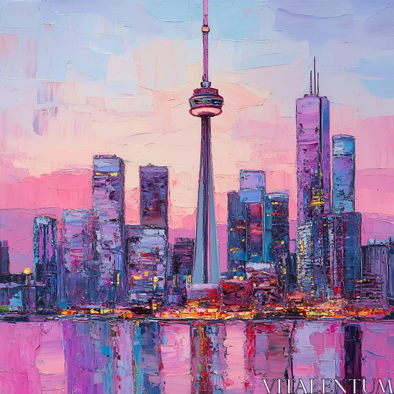 AI ART Urban Sunset Skyline Art