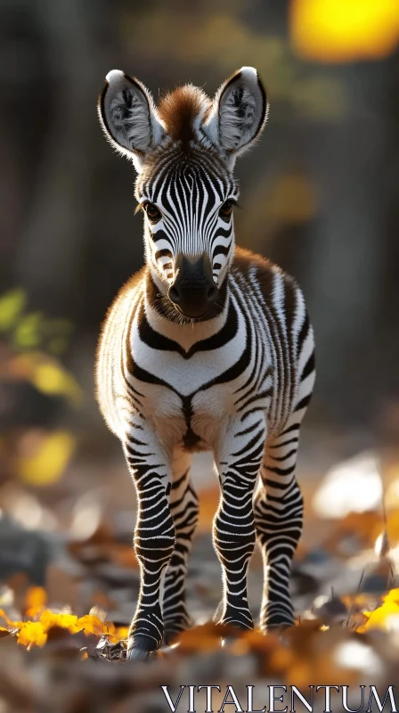 AI ART Young Zebra Amidst Autumn Leaves