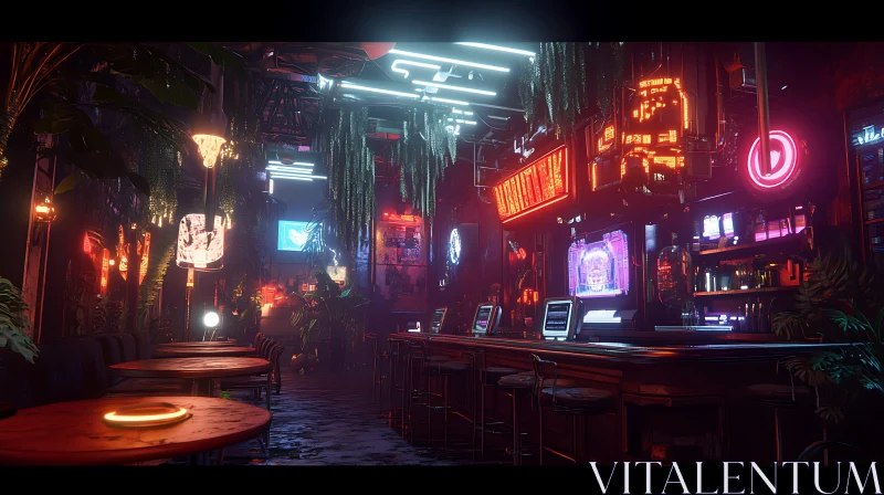 AI ART Neon-Lit Cyberpunk Bar Interior