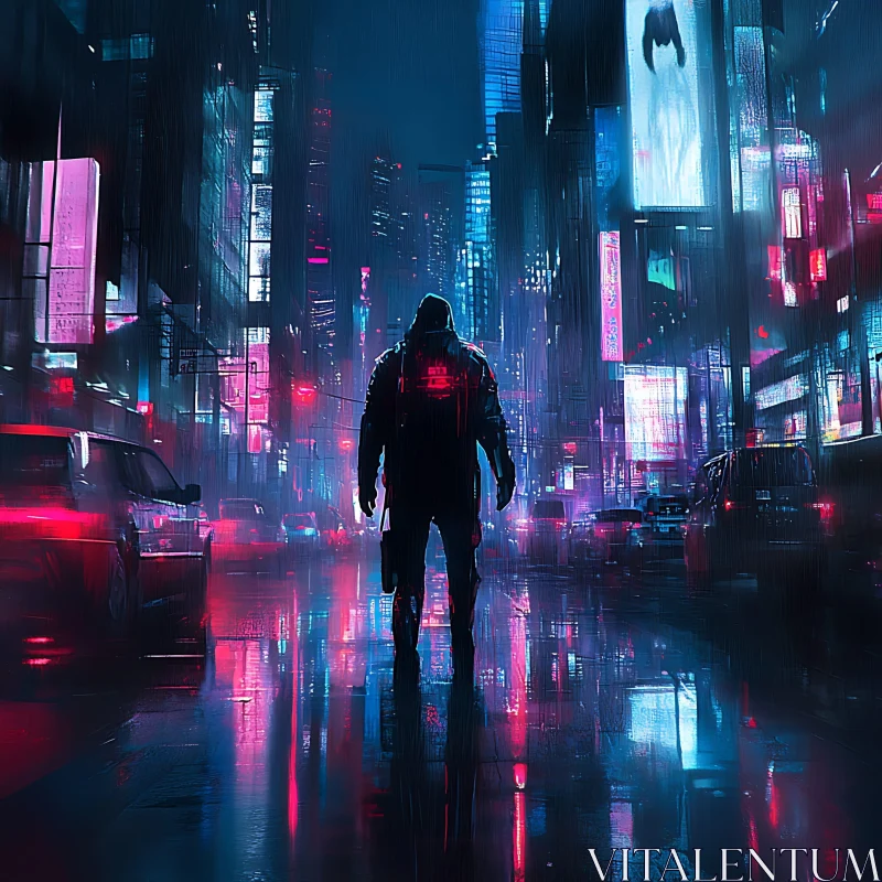 AI ART Solitary Figure in Futuristic Urban Nightscape