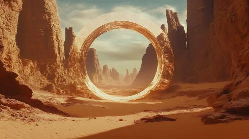 Mystic Desert Scene with Large Floating Ring