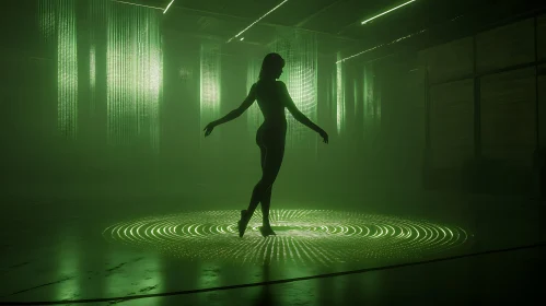 Mystical Figure in Green Illumination