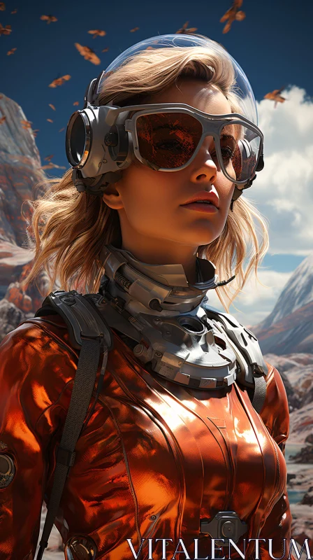 High-Tech Spacesuit and Helmet on Blonde Astronaut AI Image