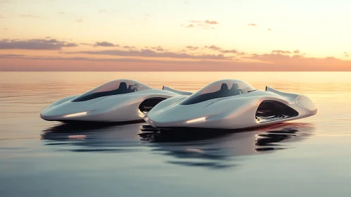 Innovative Floating Cars at Sunset