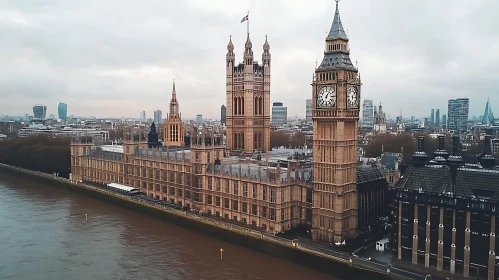 Houses of Parliament and Big Ben Overlooking River Thames