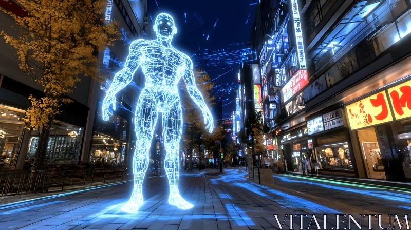 AI ART Cyberpunk Urban Night with Giant Hologram