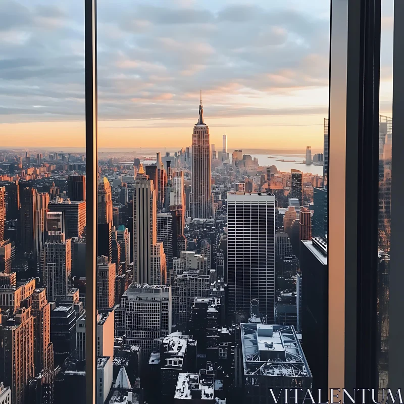 Urban Skyline at Dusk with Towering Buildings AI Image