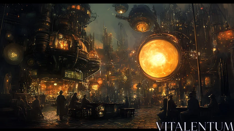 Illuminated Steampunk Metropolis AI Image