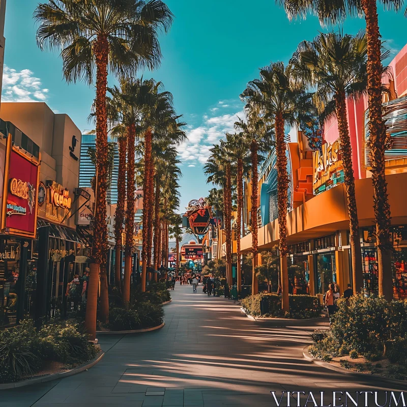 Lively Shopping District with Palm Trees AI Image