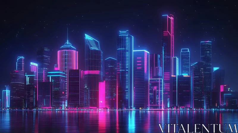 Modern Urban Skyline with Neon Lights AI Image