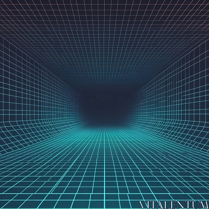 Neon Grid Tunnel Illustration AI Image