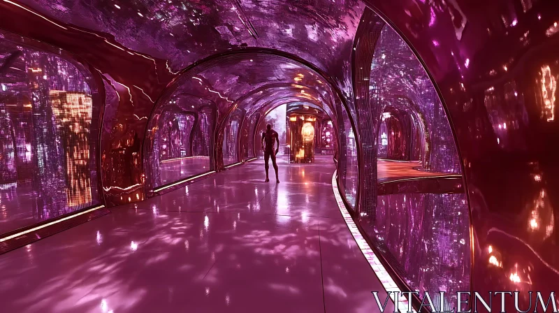 High-Tech Curved Tunnel in Purple Hues AI Image