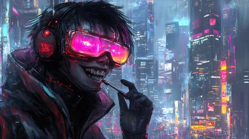 Neon Cyberpunk City Night Scene