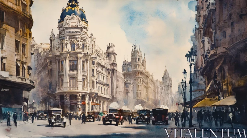 Vintage Street Scene Featuring Classic City Architecture AI Image