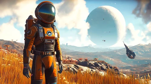 Space Explorer on Scenic Extraterrestrial Terrain