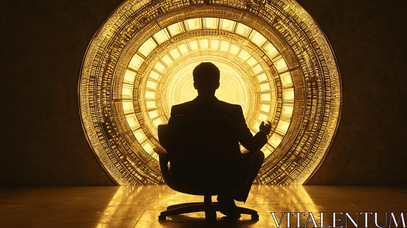 Silhouette of a Man in Front of a Glowing Futuristic Design