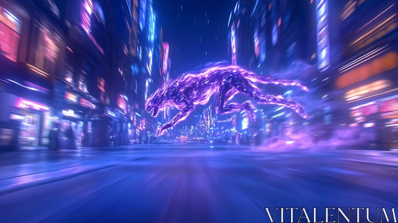 Luminous Wolven Entity in Neon Cityscape