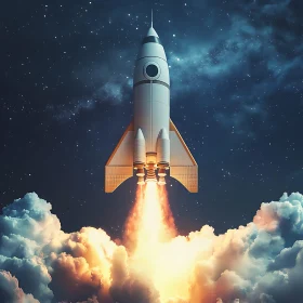 Space Rocket Soaring Through Clouds